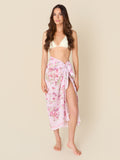 Rose Petit pink pareo cover-up with delicate pink flowers, made from a lightweight cotton-silk blend by GEM Beach Collection.