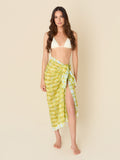 Golden Ritual pareo cover-up with a warm golden yellow geometric print, made from a lightweight cotton-silk blend by GEM Beach Collection.